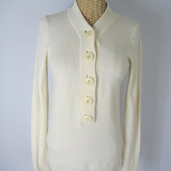 J Crew Womens Small Cream Ivory LS 100% Italian Cashmere Button Pullover Sweate - Picture 4 of 11